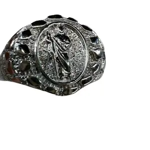 Silver 925 Mens 925 Sterling Silver Mens Nugget St. Jude San Judas Religious Ring sz 9