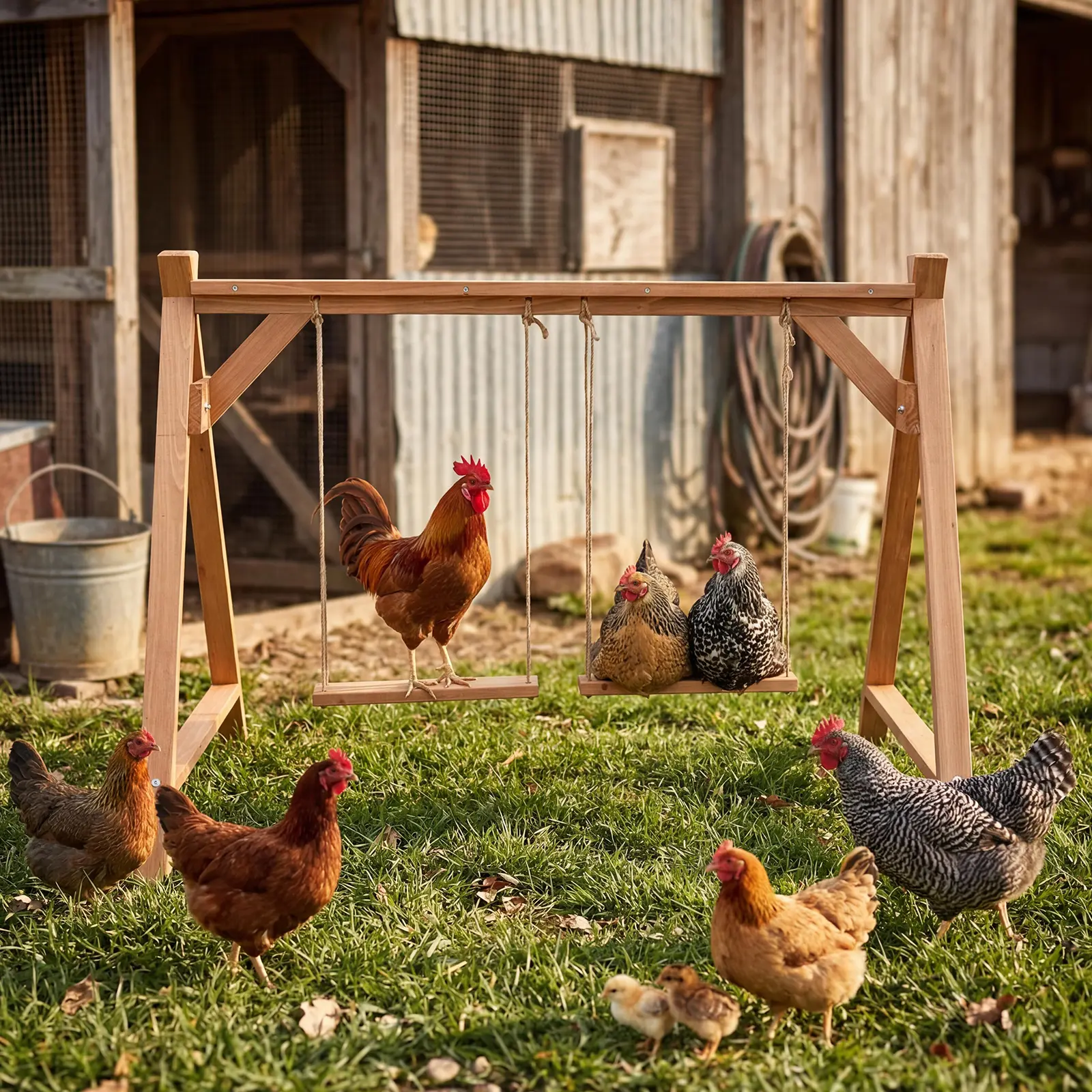 Wooden Bird Ladder Perch with Swings – Easy-to-Assemble Roosting Bars – Promotes Healthy, Happy Birds – Perfect Cage Accessory for 6-8 Chickens – Model CC601