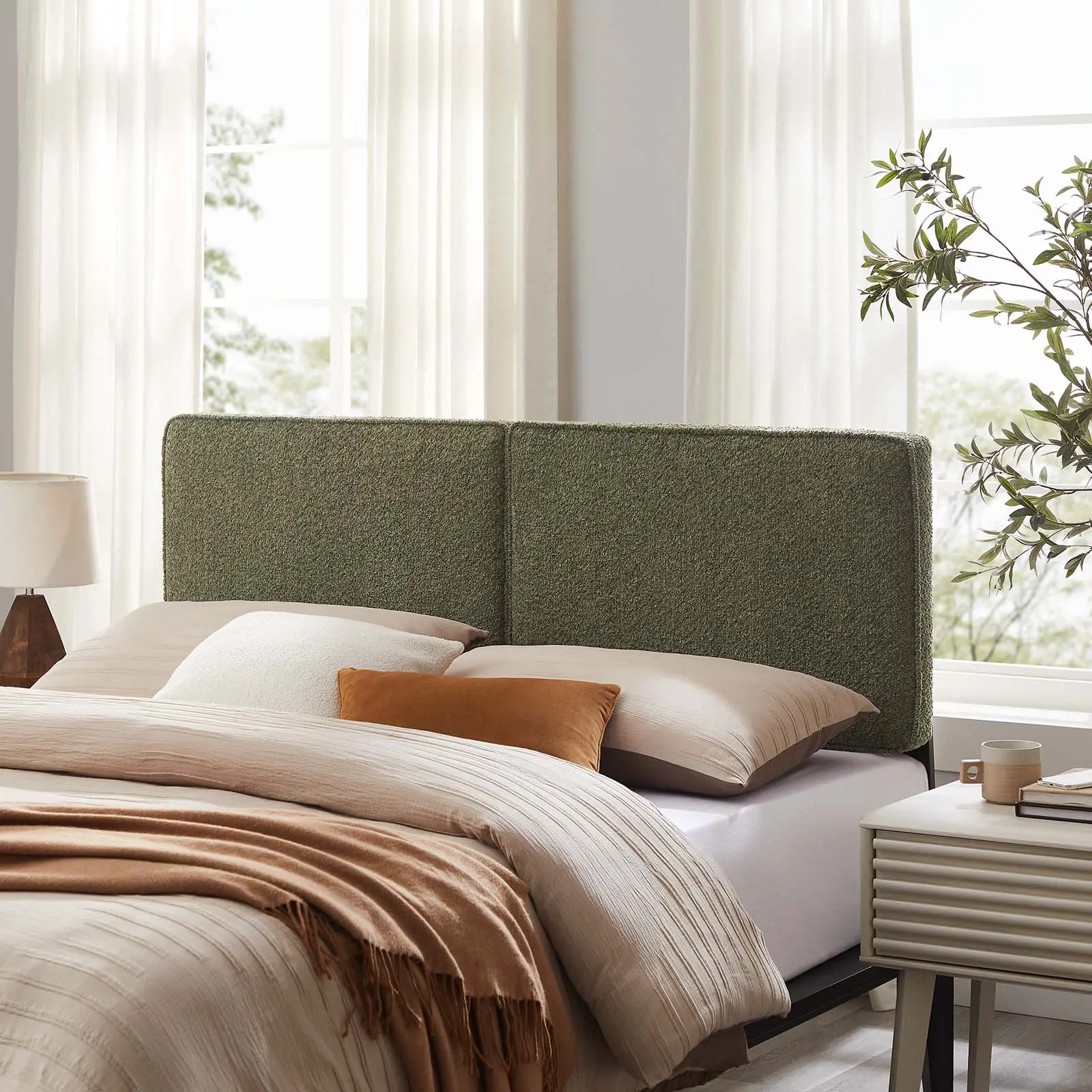 Modway Lindee King-Size Headboard - Sage Boucle Fabric, Fabric-Covered, Padded, Upholstered, Fabric-Covered Headboards, Padded Headboards