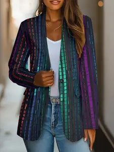 Women's Fashion Slim Fit Blazer Jacket, Colorblock Patchwork Design, Casual Versatile Commuter Style Top for Daily & Parties