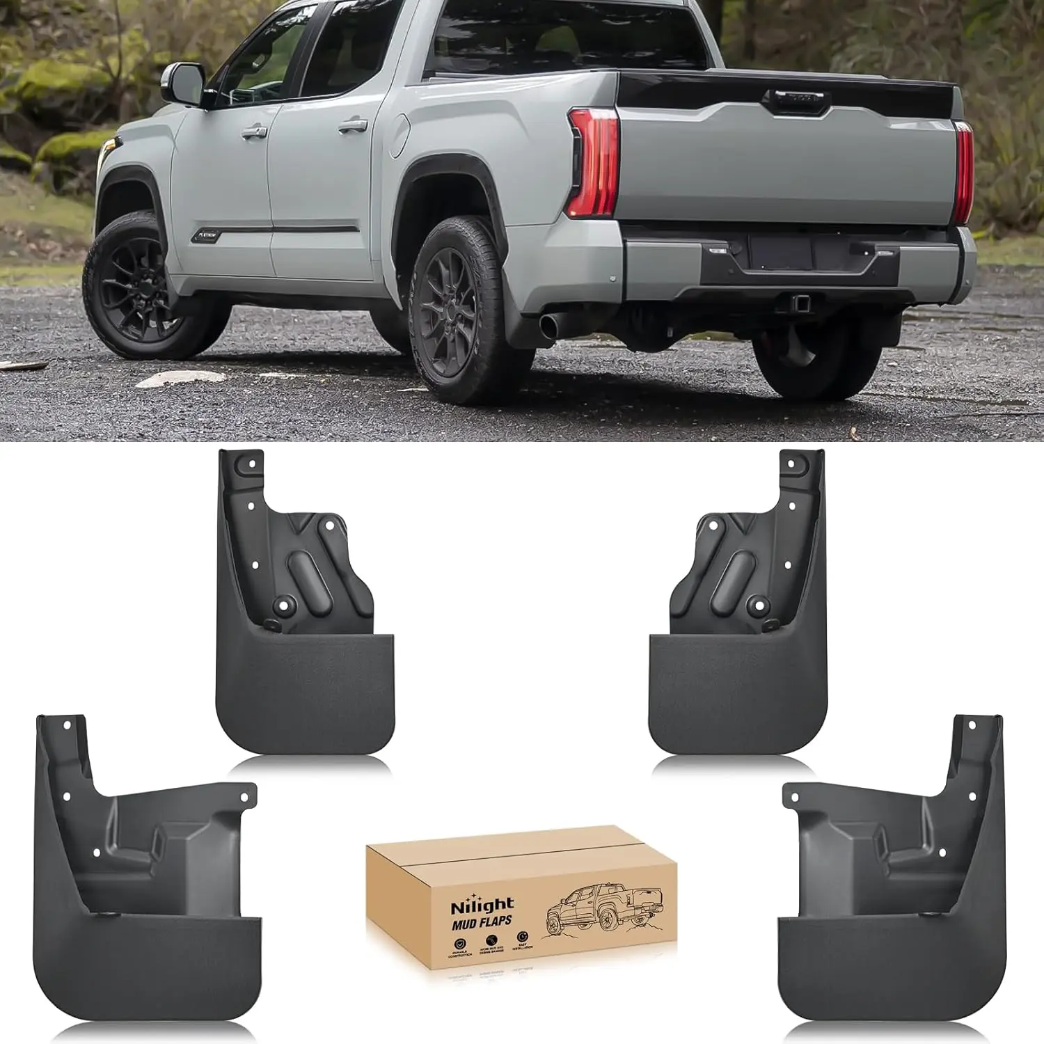 Nilight Heavy-Duty Polypropylene Mud Flaps & Splash Guards - Front & Rear Set for Toyota Tundra 2022-2025, Laser Scanned No-Drilling Precision Fit, Modern Debris Protector, Exterior Truck Accessory