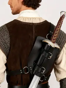 1PC Medieval PU Leather Accessory, Warriors Swordsman Knight Crossbody Sword Sheath, Viking Back-Mounted Sword Belt Strap Hanging Sword Cosplay Prop, Performance Costume Functionality(Not Include the Sword)