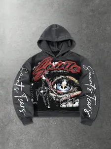 Unisex Hooded Sweatshirt with Anime Headprint Design, Fashion Streetwear Hip-Hop Casual Wear, All over Print, Long Sleeve, Fall & Winter, Fitted