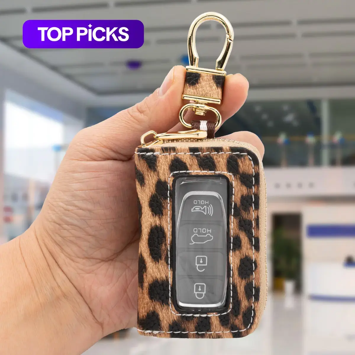 1pcs Ultra-Fine PU Leather Car Key Case, Leopard Print Window Accessory, Anti-Loss Scratch-Resistant Key Organizer Gift, Car Key Protector, Car Key Holder, Key Fob Protector, Car Key Accessories
