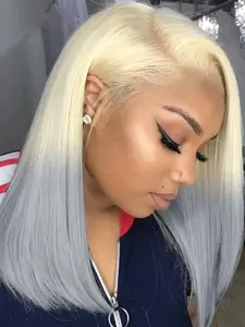 14 Inches Short Bob 613 Blonde Gray Color Human Hair Wig 13X4 Lace Frontal Wig For Women Straight Preplucked With Baby Hair Lace Glueless Wig