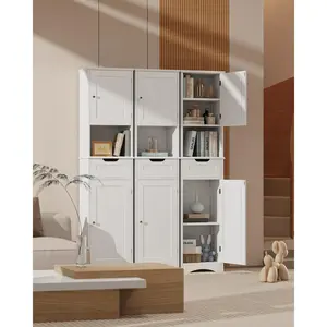 67" High Tall  Storage Cabinet with Adjustable Shelves Drawers & Anti-Tip Device in White MDF for Living Room Kitchen Small Space  Decor Kids