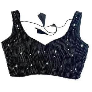 Black beads handmade saree blouse