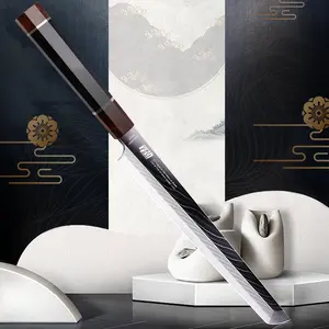 FINDKING 10.5 Inch Sakimaru Knife with Walnut Cover, Japanese SKD11 Damascus Steel, Razor-Sharp Blade, Ebony Wood Octagonal Handle, Prestige Series, Professional Sashimi Sushi Fish Knife, with Wooden Gift Box