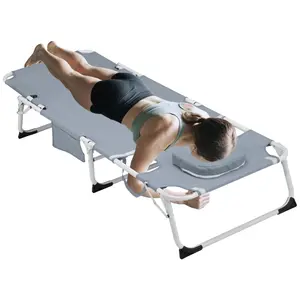 3-in-1 Heavy Duty Tanning Chair with Face Hole Adjustable 5-Position Folding Chaise Lounge Chairs for Outside Portable Lay Flat Beach Lounge Chair for Outdoor Sunbathing Patio Pool Lawn Camping Deck