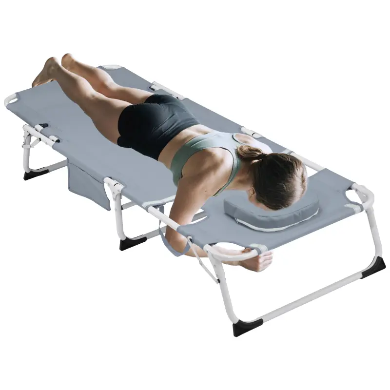 3-in-1 Heavy Duty Tanning Chair with Face Hole Adjustable 5-Position Folding Chaise Lounge Chairs for Outside Portable Lay Flat Beach Lounge Chair for Outdoor Sunbathing Patio Pool Lawn Camping Deck