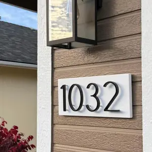 Modern Floating House Number Sign Custom Wood Address Plaque with Metal Numbers Horizontal or Vertical Outdoor Home Decor in Various Wood Finishes