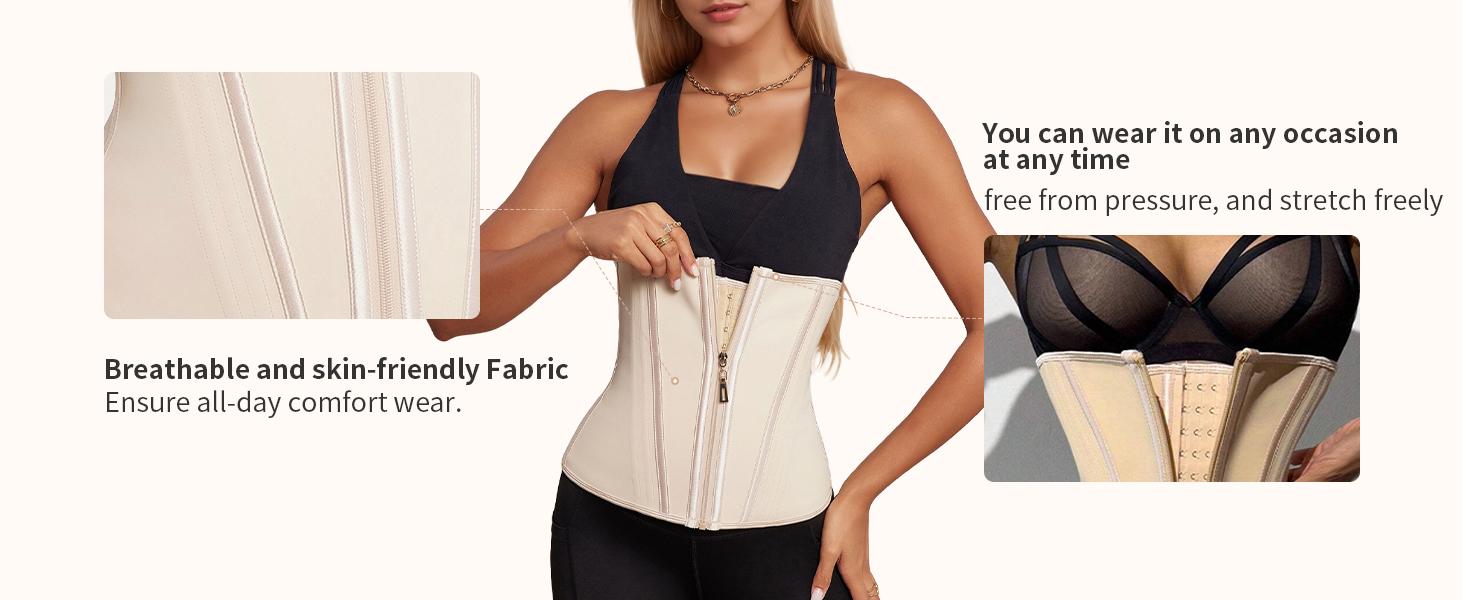 Latex Waist Trainer for Women Sport Corset Shapewear with Zipper Fajas