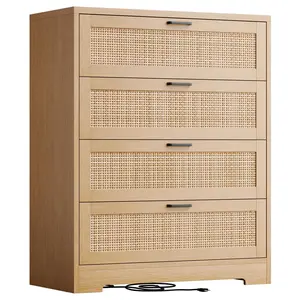 Garvee Modern Rattan Dresser for Bedroom, Drawer Storage Chest, Natural Wood & Rattan Design for Closet or Entryway
