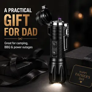 Father's Day Gift  Rechargeable 2-in-1 LED Flashlight & Arc Ignition Tool, Wind-Resistant Outdoor Camping Gadget with Metal Clip, Portable Gift for Men, , BBQ, Fire Pit, Hiking dad memorialday