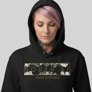 Recovery Hoodie | Women's Sober AF Flower Hoodie with Custom Date