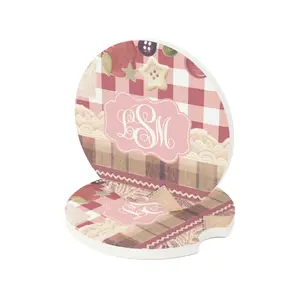 Coquette Gingerbread Car Coaster Set, Pink Gingham Holiday Cup Holder Coaster, Christmas Aesthetic Car Decor, Personalized Gift for Women