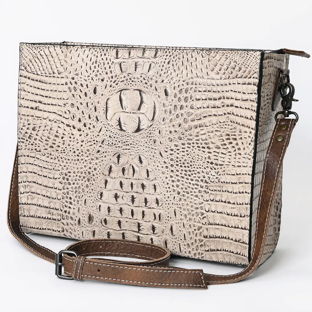 American Darling Western Messenger Bag, Crocodile Embossed Full Grain Genuine Leather, Eco-Friendly Handcrafted Satchel