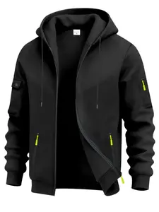 Men's Winter Loose Fit Thick Fleece Lined Hoodie, Zipper Pocket Design, Casual Long Sleeve Sweatshirt for Daily Wear & Outdoor Activities