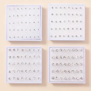 20 Pairs Set Of Tiny Stud Earrings Simple Zirconia Inlaid Elegant Leisure Style For Women Daily Wear Big Set Gift