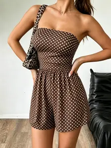 Y2K Summer New Backless Strapless Waist Cinched Loose Wide Leg Casual Wrap Top Romper, Sleeveless Shoulder Design, Polka Dot Style, Fashionable Chic Womenswear