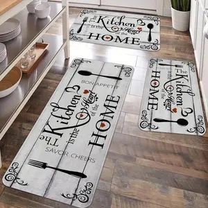 2/3pcs kitchen anti slip carpet floor mat set, black & white simple tableware warm home design printed kitchen floor mat, soft & comfortable flannel kitchen floor mat for kitchen, dining room, laundry room, Kitchen Rugs Sets, Farmhouse Kitchen Rug