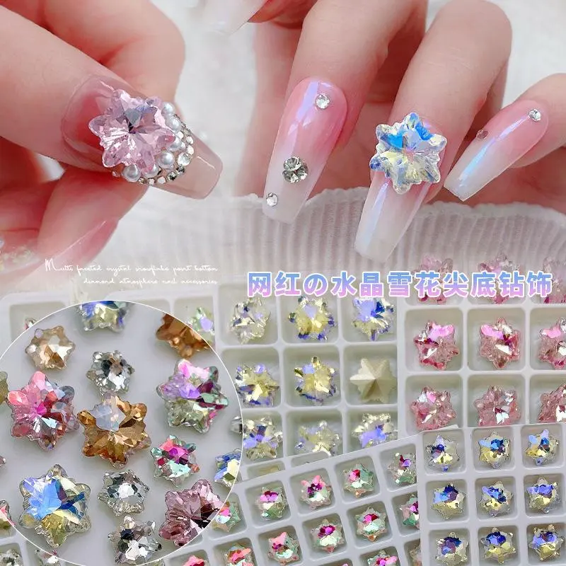 YYM 10PCS Shiny Nail Art Snowflake Rhinestone Charms Jewelry Parts Crystal Accessories For Nails Decoration Manicure Supplies