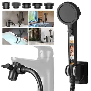 Sink Hose Attachment for Faucet with 5 Adapters, Tub Faucet Sprayer Attachment, 3 Spray Modes Shower Head with ON/OFF Button, Filtered Shower Sprayer Attachment for Tub Faucet