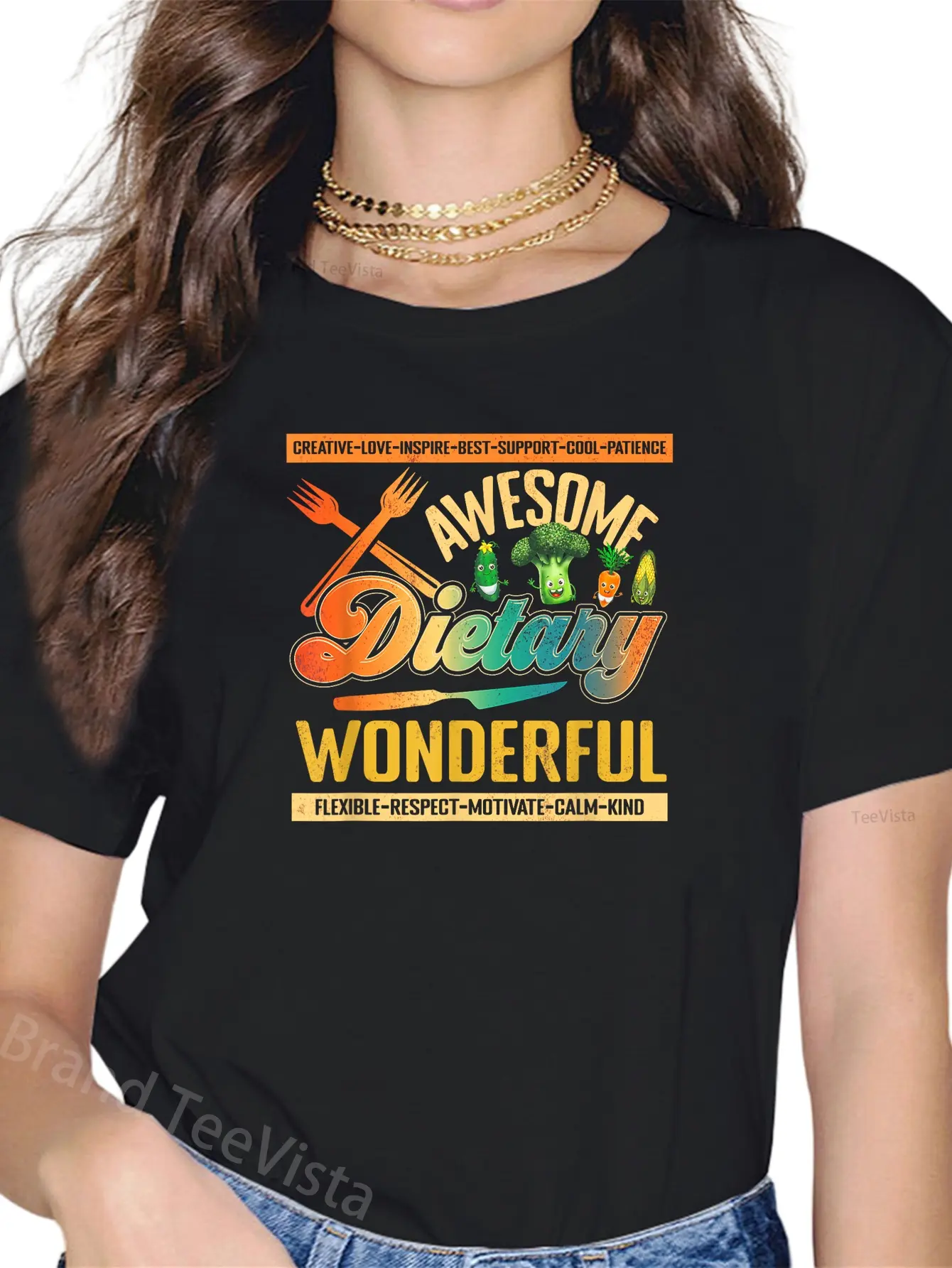 100% Cotton Food Service Week Dietary Appreciation Flexible Respect T-Shirt - Women, Chefs, Cooks, Culinary Professionals - Black - Small - Short Sleeve - V-Neck - Classic Fit - Cotton 60%, Polyester 40%
