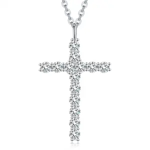 DLS Jewelry S925 Silver Cross setting Moissanite earrings & necklace, D color Moissanite.