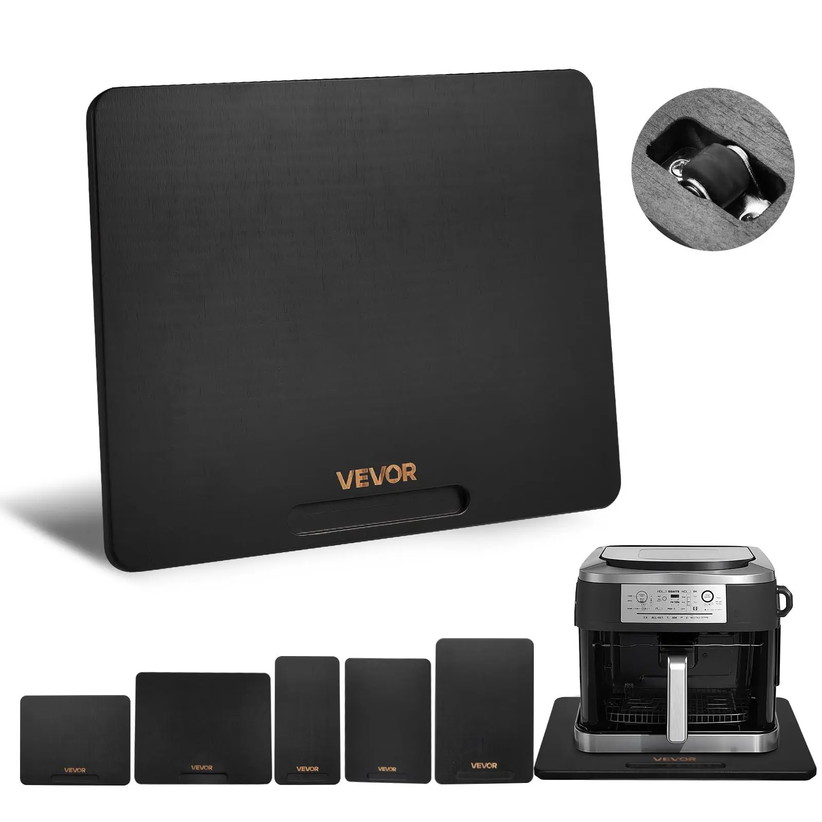 VEVOR Appliance Slider Rolling Tray, 13x16 in, 40 lbs Capacity, Silent Wheels, Hollow Handle, Effortless Sliding, Easy to Clean, Tile/Marble Safe, Natural Material, Fits 6-qt Crockpots & Mixers, Black Kitchen Furniture Hardware