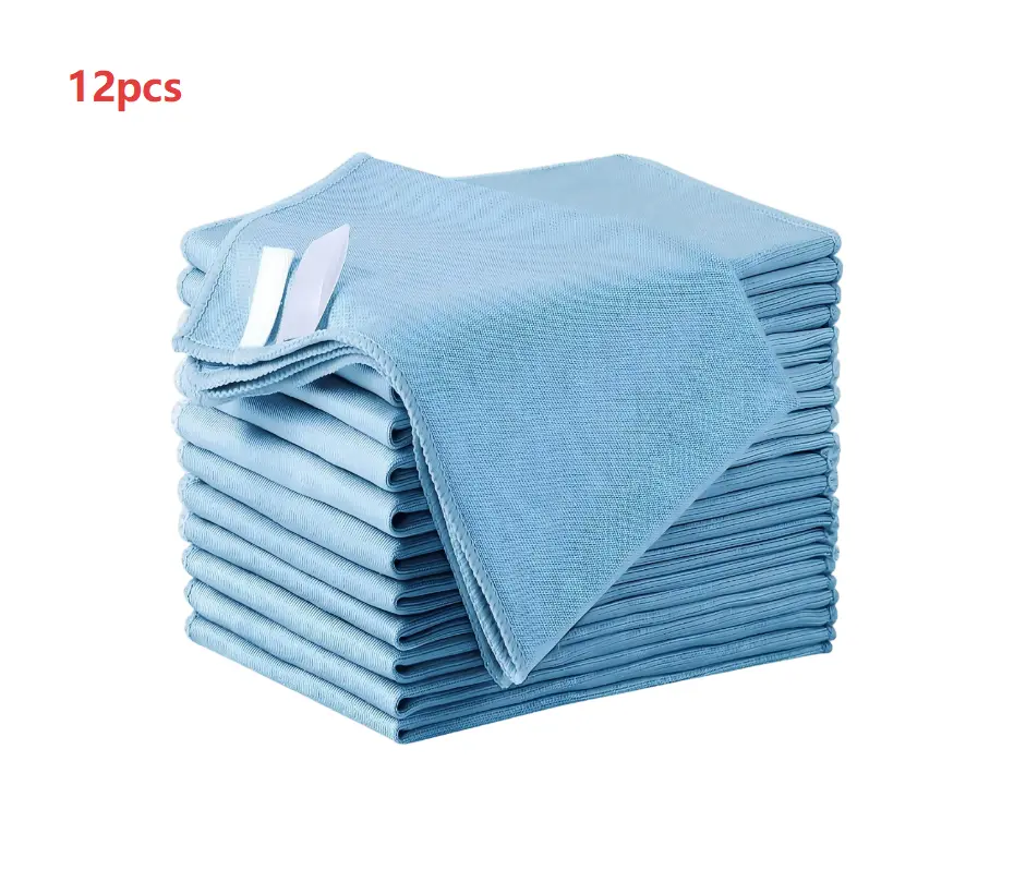 12-Pack Microfiber Glass Cleaning Cloths - 12x12 inches, reusable, lint-free, streak-free, suitable for windows, stainless steel, eyeglasses, mirrors, screens and lenses - ultra-soft microfiber cloth.