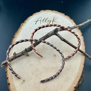 Hand‑Forged Copper Twisted Cuff Bracelets • Set of 2 • Rustic Stacking Cuffs