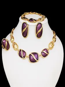 5 Piece Jewelry Set Dubai Style Twist Pattern High Quality Luxurious 18k Gold Plated Necklace Bracelet Earrings Ring Party Wedding Gift