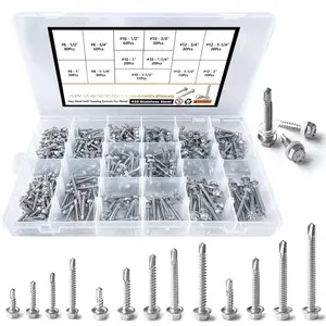 410 Stainless Steel Self Tapping TEK Screws Assortment,430 pcs #8#10#12 Hex  Self Drilling Screws for Metal, Length 1/2" to 2"