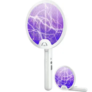 4000V Electric Fly Swatter Racket Smart Bug Zapper with USB Rechargeable Powerful Mosquitoes Trap Lamp & Fly Killer with 3-Layer Safety Mesh for Home Bedroom Kitchen Patio