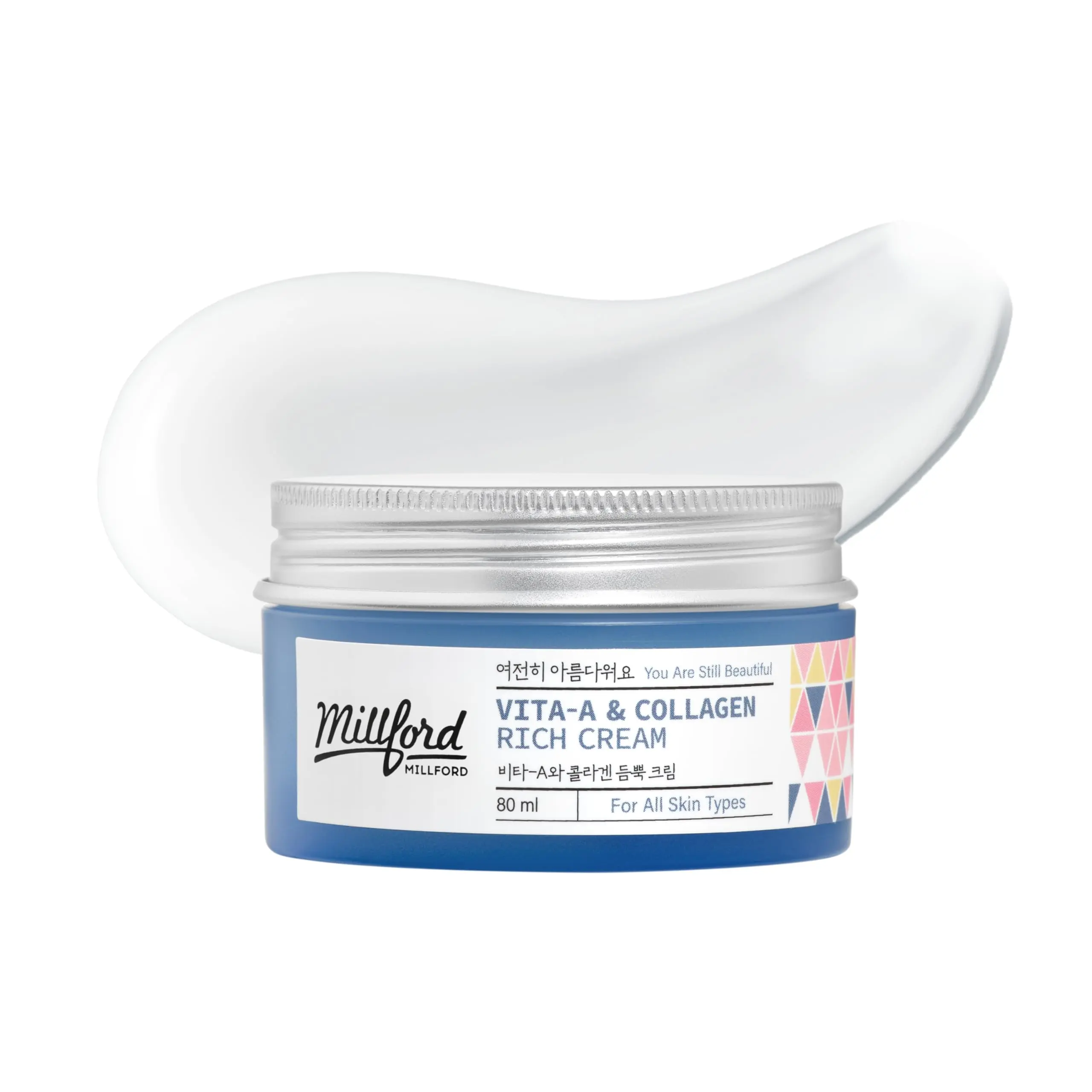 Millford Vita A & Collagen Rich Cream - Anti-Aging Face Moisturizer 80ml/2.7 fl.oz, Marine Collagen + Retinyl Palmitate for Wrinkles, Fine Lines & Firmness for All Skin Types, Korean Skincare