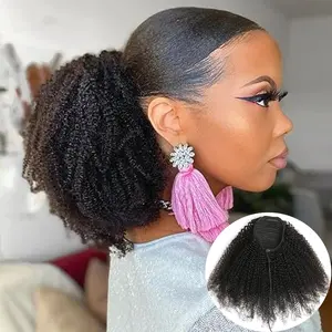 Lemo Beauty Afro Kinky Curly Drawstring Ponytail Hair Extensions Indian 100% Remy Human Hair Afro Curly Clip in Human Hair Extensions