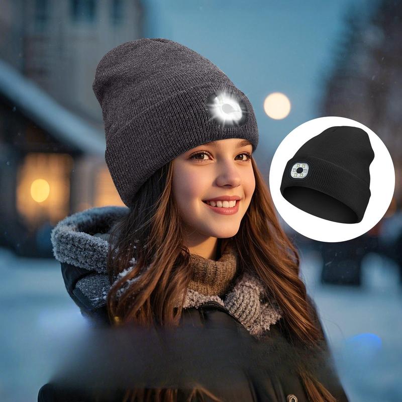 1pc Beanie Hat With Light, Rechargeable Headlamp Cap, Unisex Winter Warm Knitted Hats, Headlight Flashlight For Running Hiking Camping, Tech Gifts For Men Women Handyman Teens