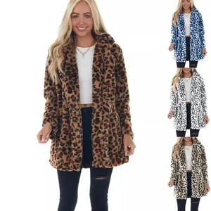 For the 2025 autumn/winter season, a leopard-print women’s fashion and elegant faux fur coat with pockets and loose fur