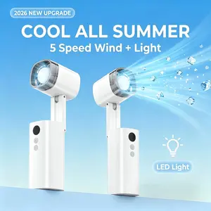 New Handheld Capsule Folding Fan with Light, Portable High-Speed Turbo Mini Fan for Outdoor Camping