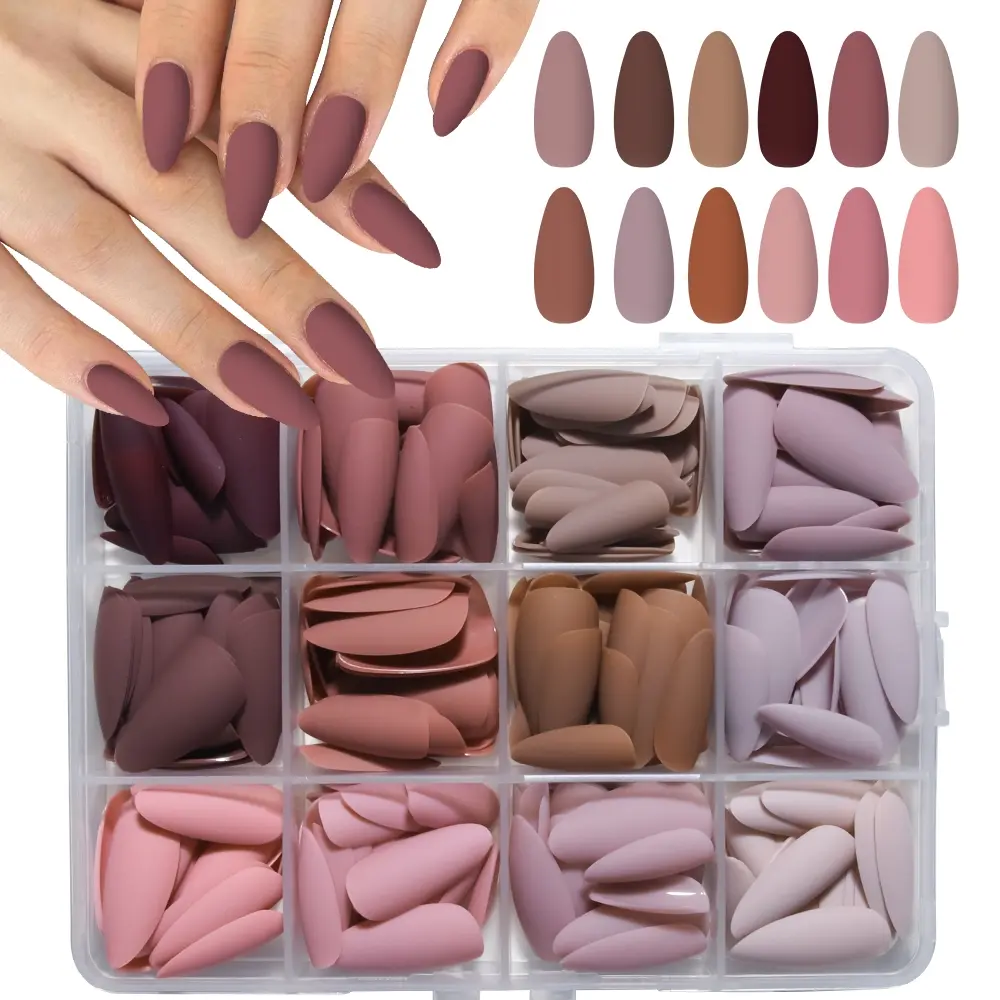 288pcs Medium Square Almond Nail Tips Set, Glossy Finish, Matte Finish, Reusable Acrylic Nails with Storage Box, Home Nail Art Kit, Perfect for Women & Girls, Matte False Nails, Nail Art Supplies, Fake Nail Tips