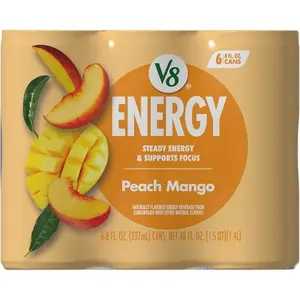 V8 Energy Peach Mango Energy Drink, 8 fl oz Can, 6 pack