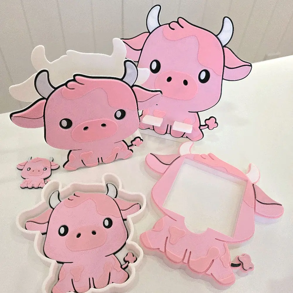 3D Printed Pink Highland Cow Pencil Holder Post-it Holder Phone Holder Crafting Tray Straw Topper Adorable Design