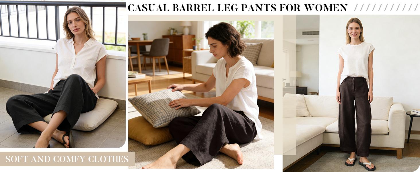 UANEO Womens Linen Pants Casual Capri Baggy Wide Leg Trousers Palazzo Pants Beach Vacation Outfits