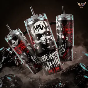 Motionless in White MIW 40 oz Insulated Stainless Steel Water Bottle Tumbler - Leakproof Portable Travel Mug with Straw, Skull Band Graphic, Hot/Cold Drinks for Alternative Music Fans Dark Aesthetic Merch Gift