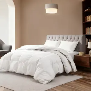 Luxurious Feather and Down Comforter Duvet Insert Full/Queen Size, 100% Cotton Cover,, 56 oz Fill Weight, All Season Medium Warmth 88 x 88 Inch White