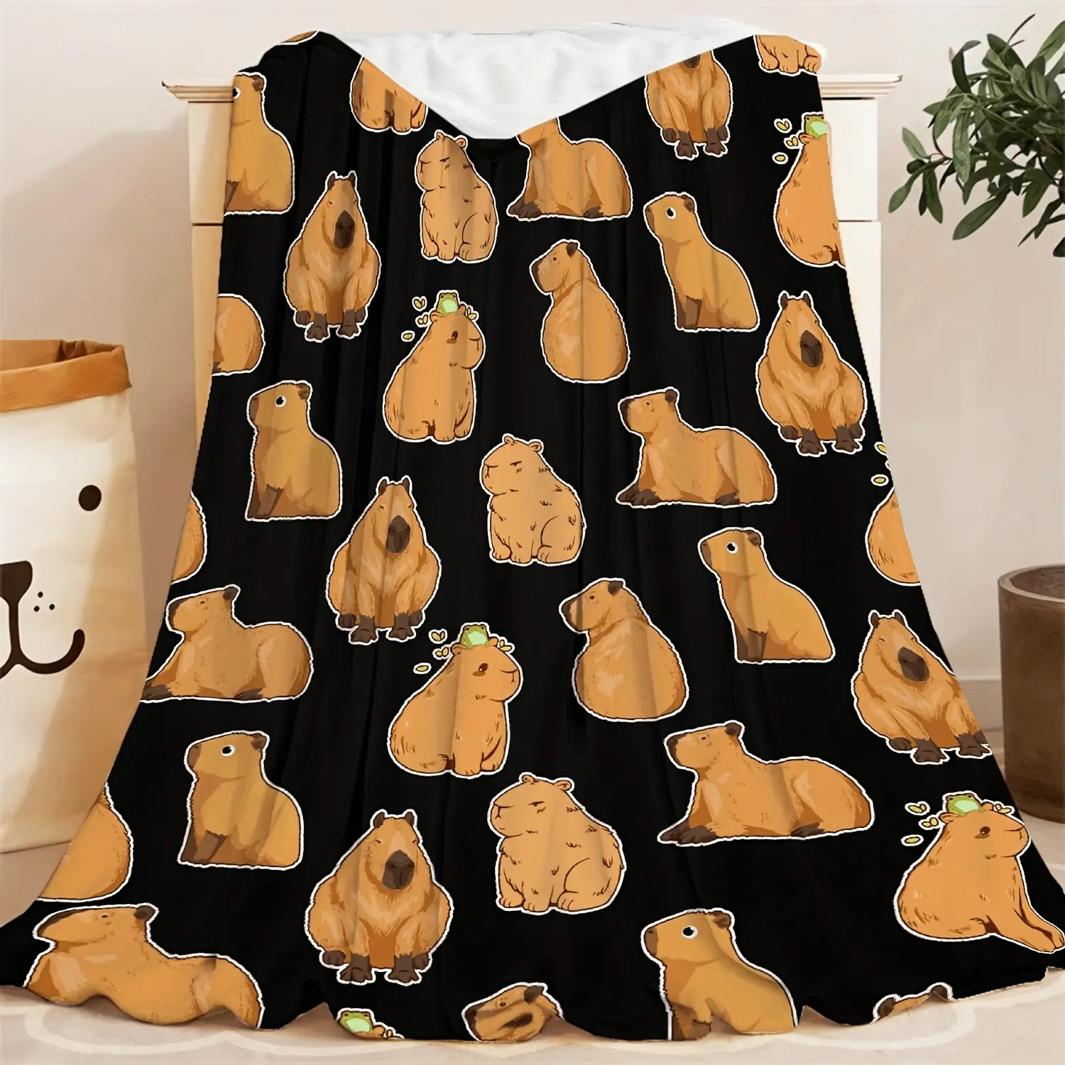 [Allseason Use] Cute Capybara Flannel Blanket Cozy Throw with Cartoon Capybaras - Ideal for Youngsters, Animal Lovers - Perfect for Couch, Bedroom, Camping, Travel, Cute Blanket