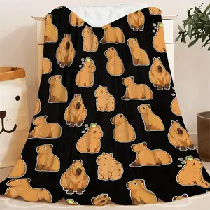 [Allseason Use] Cute Capybara Flannel Blanket Cozy Throw with Cartoon Capybaras - Ideal for Youngsters, Animal Lovers - Perfect for Couch, Bedroom, Camping, Travel, Cute Blanket