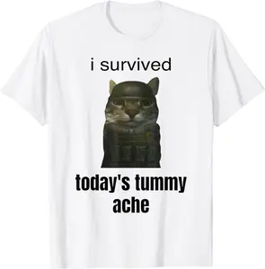 Funny I Survived Today's Tummy Ache T-Shirt Unisex Heavy Cotton Casual Shortsleeve Tshirt