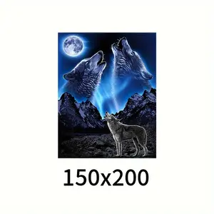 1 Sheet, Wolf Themed Tapestry Bedroom Decor Wall Hanging - Vertical, Polyester Knit, Indoor Use, Comes with Accessory Kit, Wolf Decor